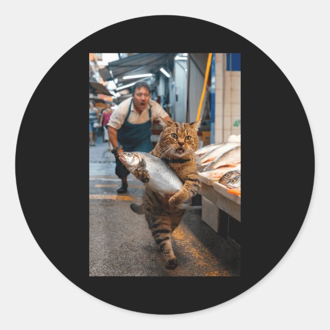 Sticker Rond Funny Cat Stealing Fi-shirt  (Devant)