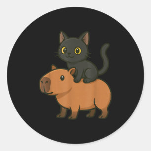 Sticker Rond Funny Chat noir Capybara Amoureux des animaux Mama