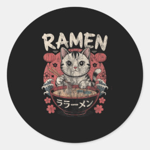 Sticker Rond Funny Chat Ramen Graphic Tee Japonais Kawaii Anime