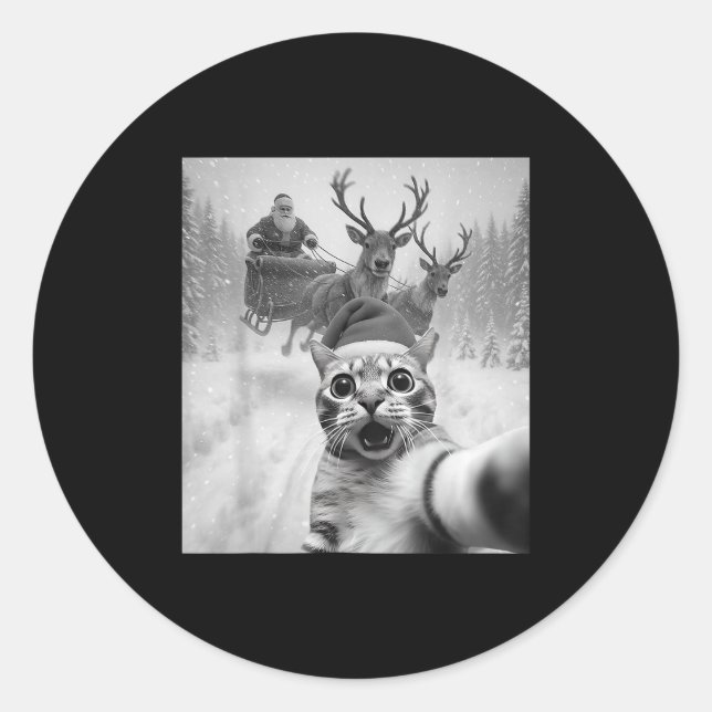 Sticker Rond Funny Chat Selfie Père Noël Joyeux Noël Joyeux Noë (Devant)
