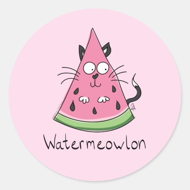 Sticker Rond Funny Chat Watermelon mignon Kids (Devant)