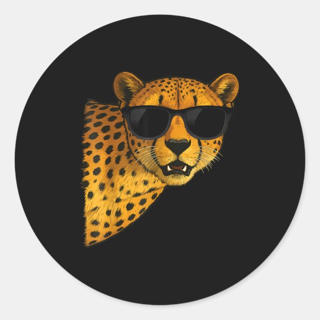 Sticker Rond Funny Cheetah Art For Men Women Kids Animal Safari (Devant)