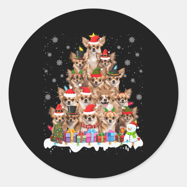 Sticker Rond Funny Chihuahua lumières de Noël Arbre Amoureux de (Devant)