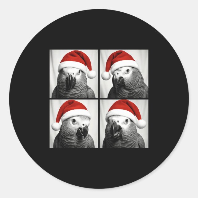 Sticker Rond Funny Christmas African G Parrot Santa Photo Booth (Devant)