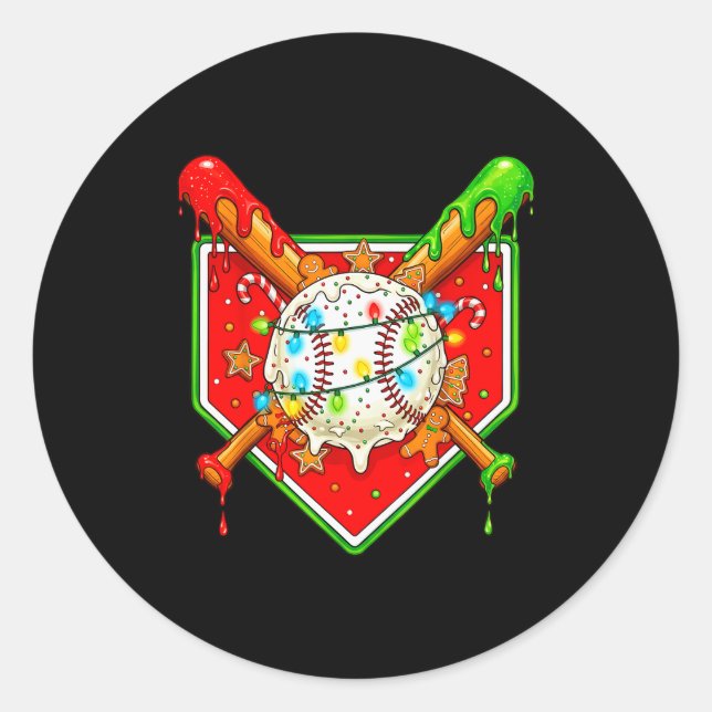 Sticker Rond Funny Christmas Baseball Ice Cream Drip Men Women  (Devant)