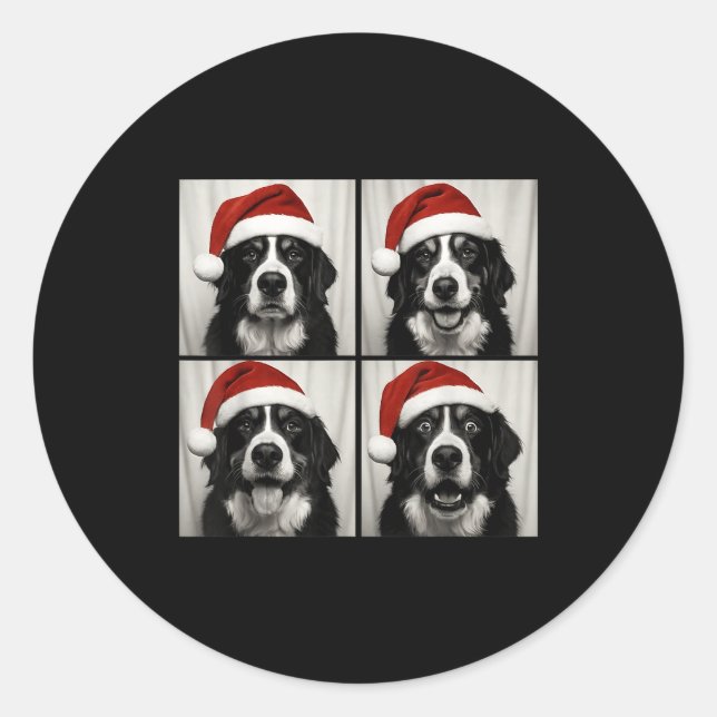 Sticker Rond Funny Christmas Bernese Mountain Dog Santa Photo B (Devant)