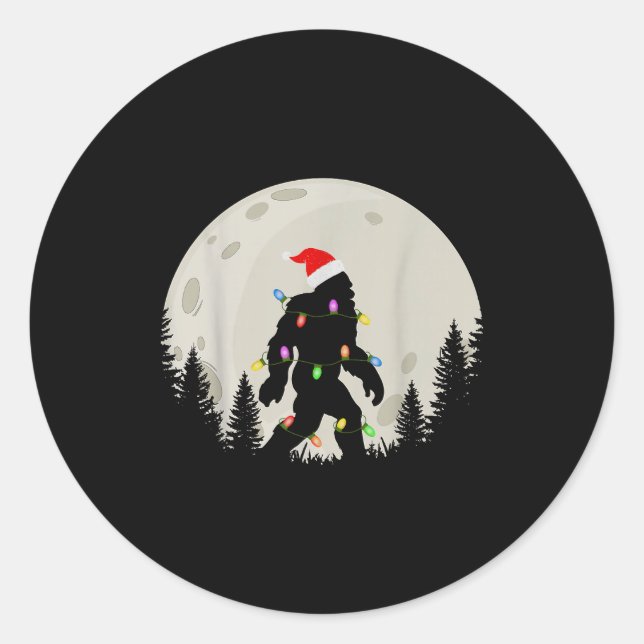 Sticker Rond Funny Christmas Bigfoot Santa Hat Moon Sasquatch K (Devant)
