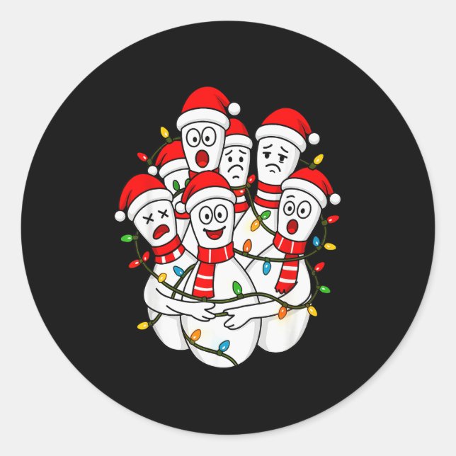 Sticker Rond Funny Christmas Bowling Santa Bowling Ns Team Men  (Devant)