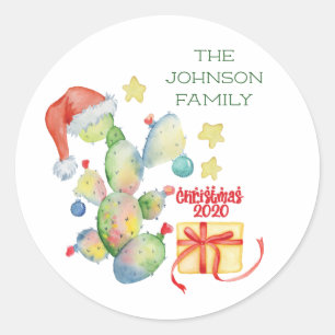Sticker Rond Funny Christmas Cactus Nom de famille Covid 2020