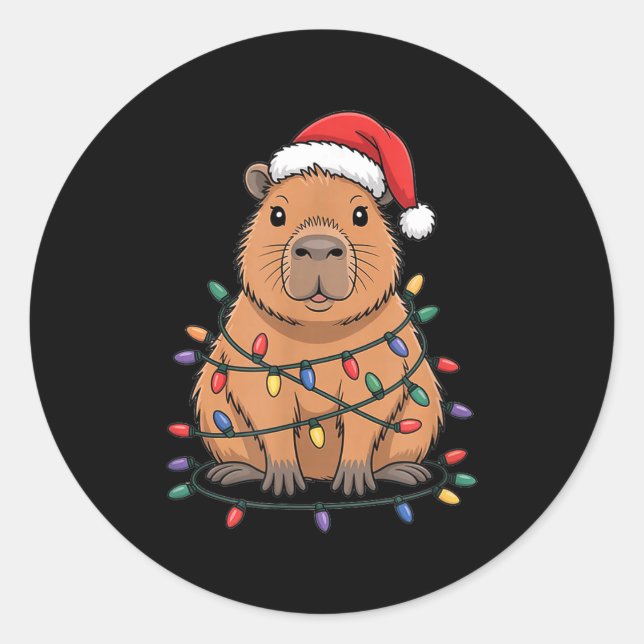 Sticker Rond Funny Christmas Capybara Cute Cartoon Desing  (Devant)
