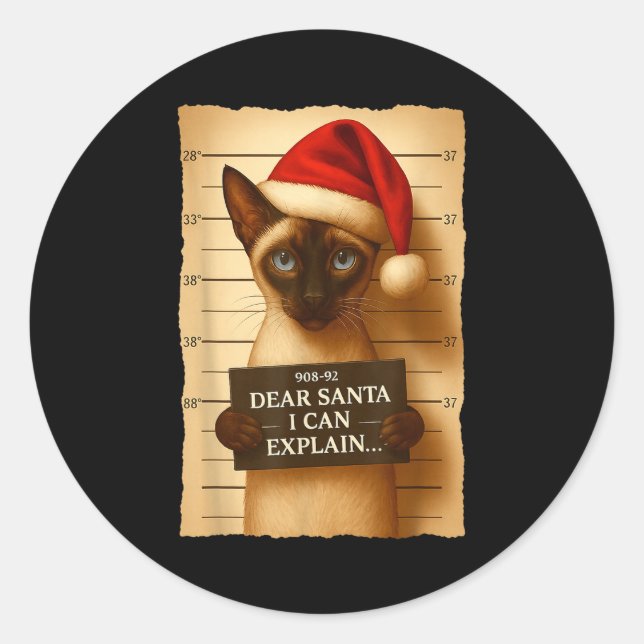 Sticker Rond Funny Christmas Cat- Cute Siamese Santa Hat Tee  (Devant)
