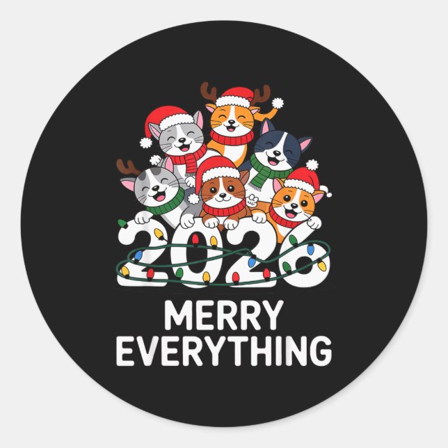 Sticker Rond Funny Christmas Cats 2026 - Merry Holiday Cat Love (Devant)