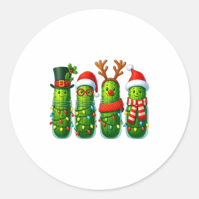Sticker Rond Funny Christmas Ckles With Santa Hats And Lights  (Devant)