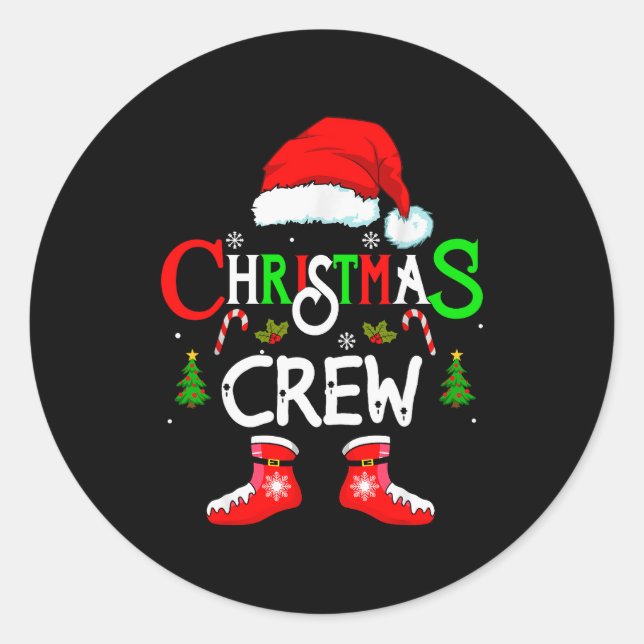 Sticker Rond Funny Christmas Crew Xmas Squad Santa Family Pajam (Devant)
