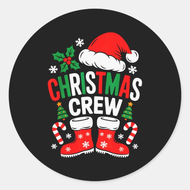 Sticker Rond Funny Christmas Crew Xmas Squad Santa Family Pajam (Devant)