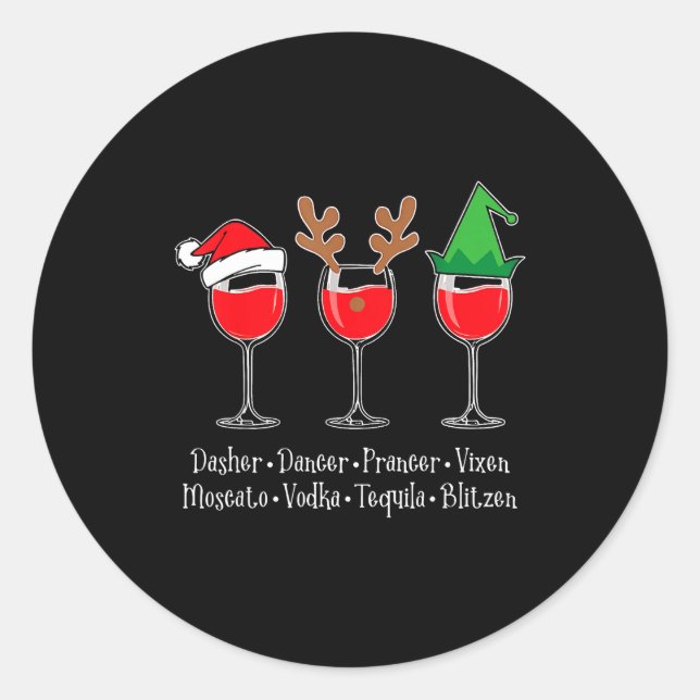 Sticker Rond Funny Christmas Dasher Dancer Prancer Vixen Whiske (Devant)