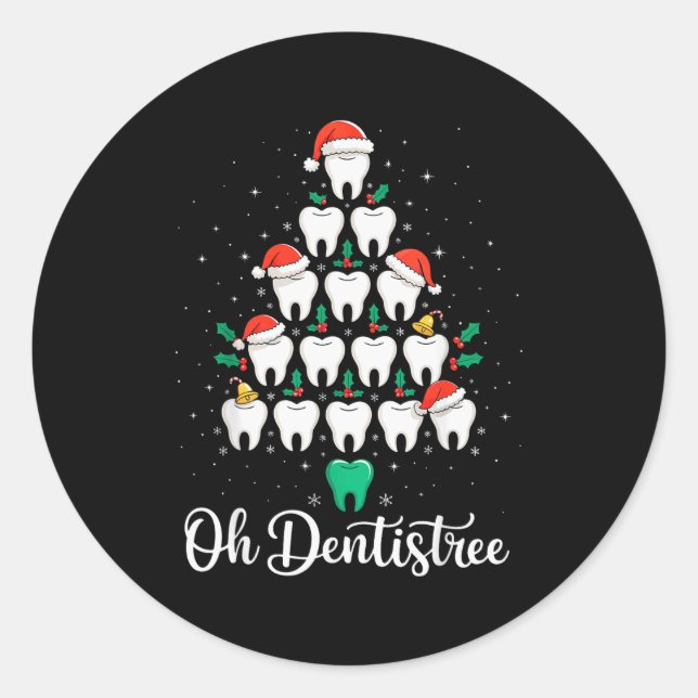 Sticker Rond Funny Christmas Dentist Xmas Dental Oh Dentistree  (Devant)