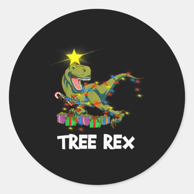 Sticker Rond Funny Christmas Dinosaur Tree Rex Men Women Kids G (Devant)
