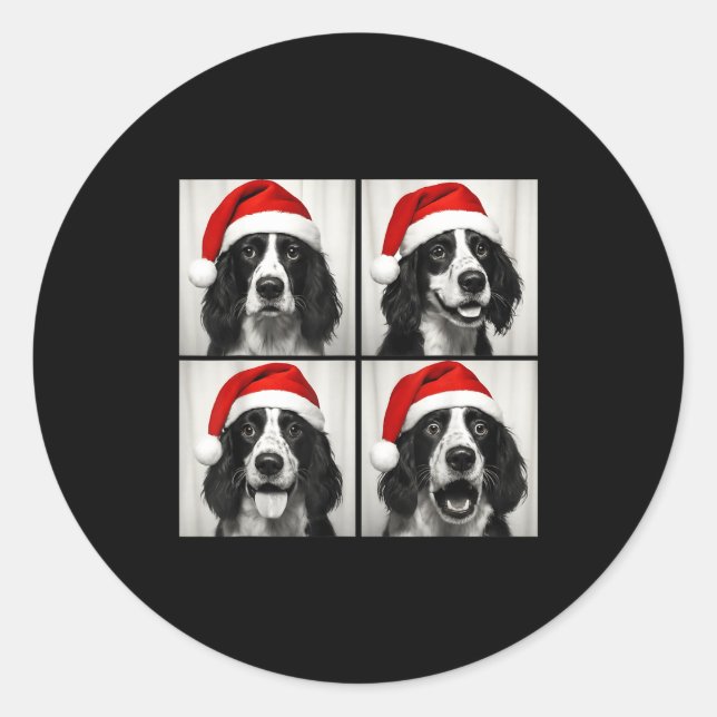 Sticker Rond Funny Christmas English Springer Spaniel Santa Pho (Devant)