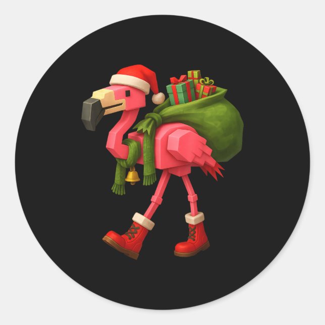 Sticker Rond Funny Christmas Flamingo Santa Holiday Design  (Devant)