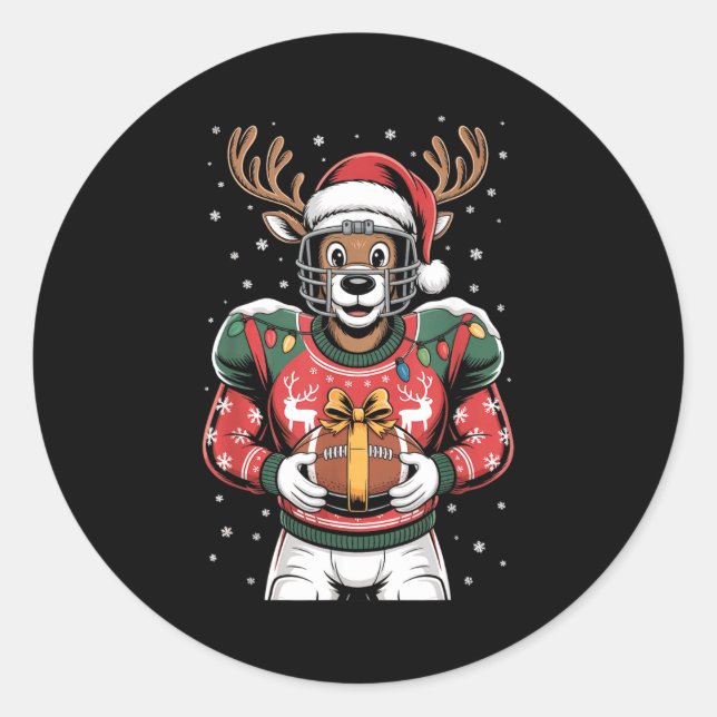 Sticker Rond Funny Christmas Football Reindeer  (Devant)