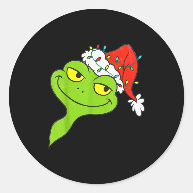 Sticker Rond Funny Christmas Frog Wearing Santa Hat And Lights  (Devant)