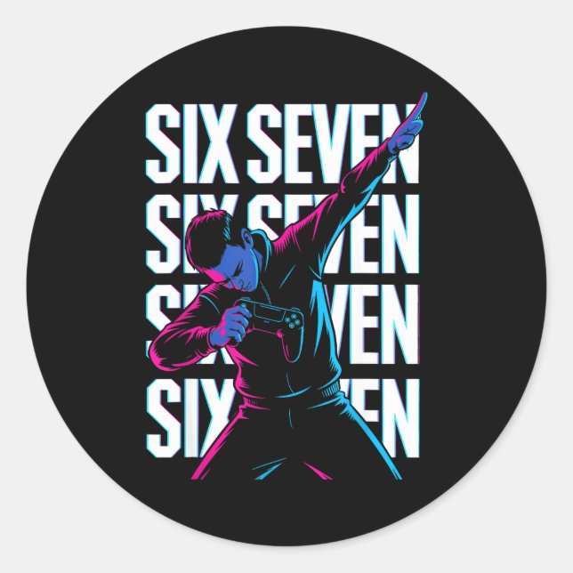 Sticker Rond Funny Christmas Gamer Dabbing Xmas Dab Six Seven 6 (Devant)
