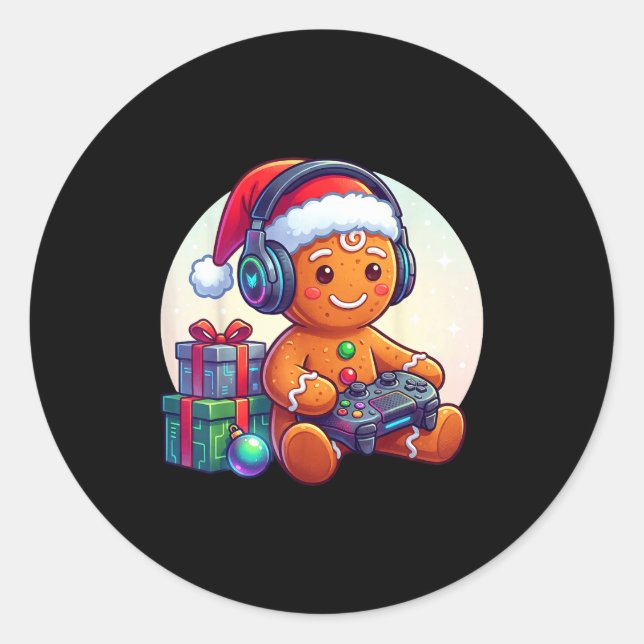 Sticker Rond Funny Christmas Gamer Gingerbread Xmas Gaming Men  (Devant)