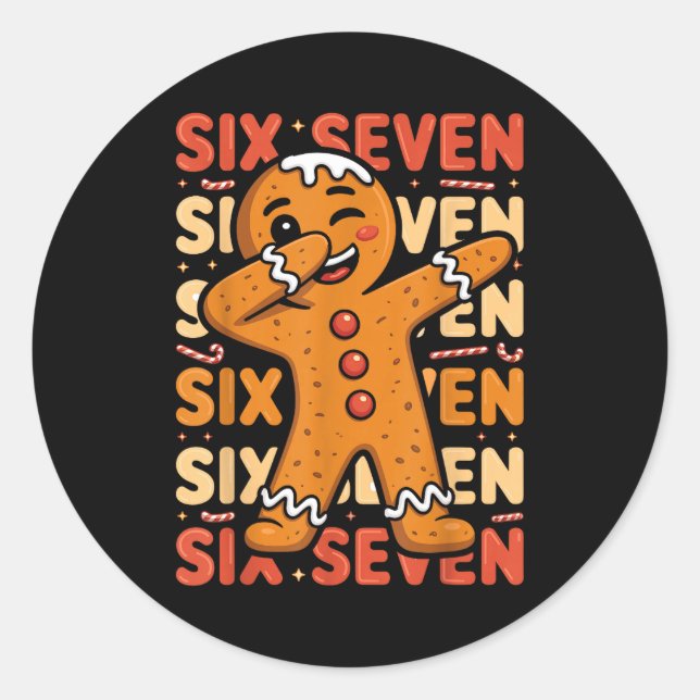 Sticker Rond Funny Christmas Gingerbread Cookie Dab Six Seven 6 (Devant)
