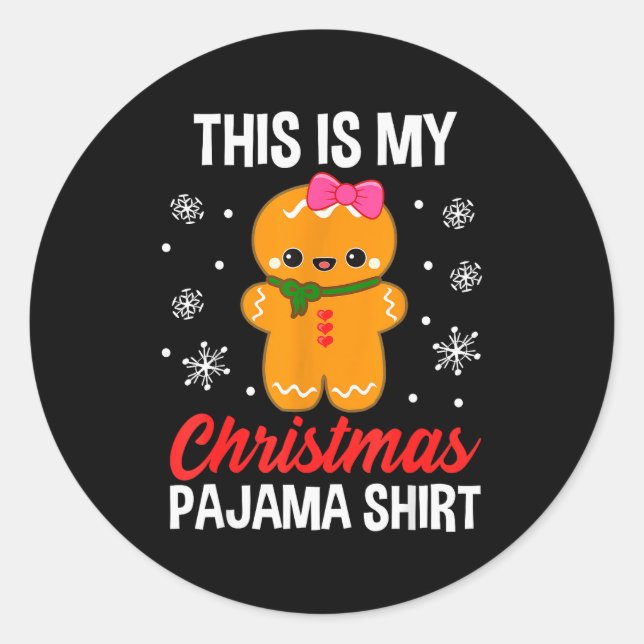 Sticker Rond Funny Christmas Gingerbread Man Pajama Pj Outfit G (Devant)