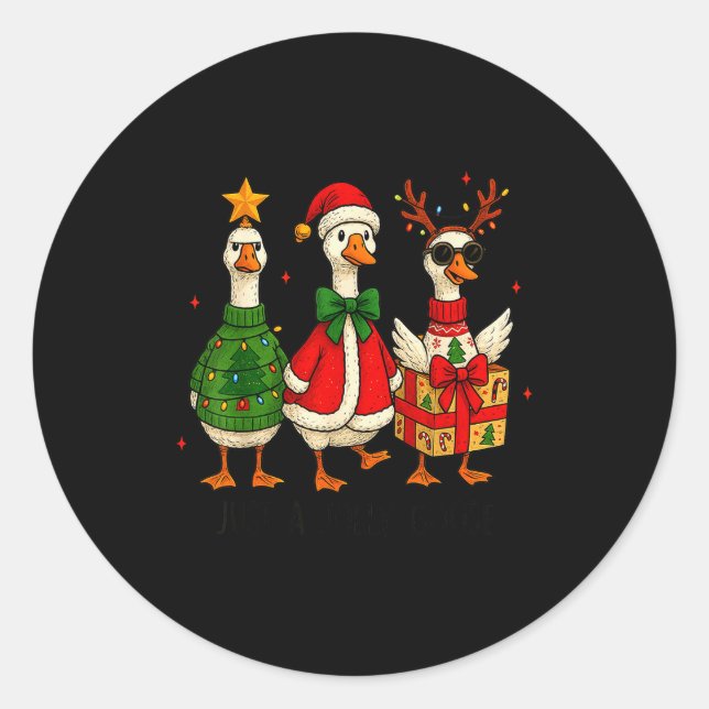 Sticker Rond Funny Christmas Goose Jolly Geese Santa Reindeer X (Devant)
