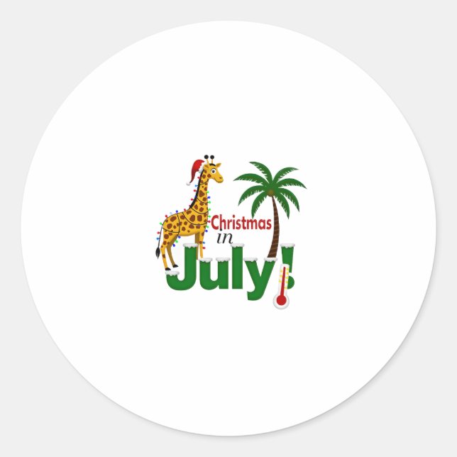 Sticker Rond Funny Christmas in July Shirt Santa Giraffe Palm T (Devant)
