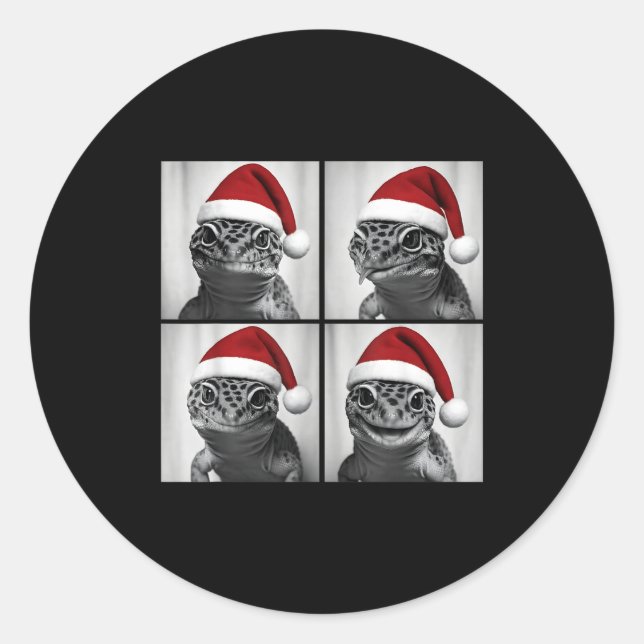 Sticker Rond Funny Christmas Leopard Gecko Santa Photo Booth  (Devant)