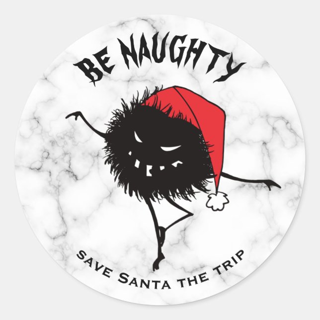 Sticker Rond Funny Christmas Malin Caractère Be Naughty (Devant)