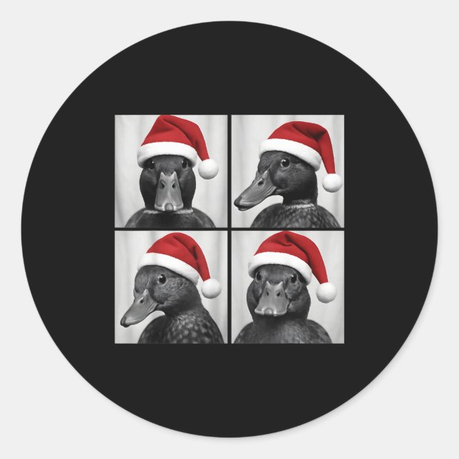 Sticker Rond Funny Christmas Mallard Duck Santa Photo Booth  (Devant)