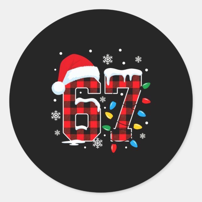Sticker Rond Funny Christmas Meme 67 Red Buffalo Plaid Xmas Paj (Devant)