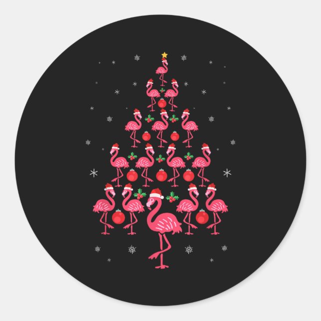 Sticker Rond Funny Christmas Nk Flamingo Tree Holiday Gift Bird (Devant)