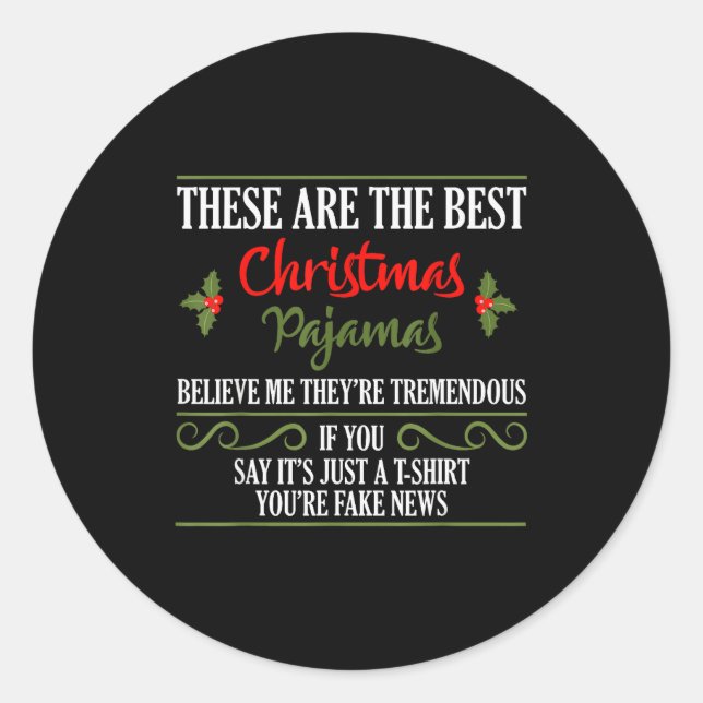 Sticker Rond Funny Christmas Pajamas Donald Trump Gag Joke Pjs  (Devant)