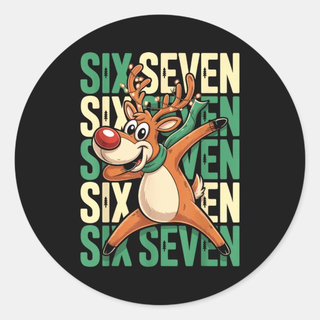 Sticker Rond Funny Christmas Reindeer Dabbing Xmas Dab Six Seve (Devant)