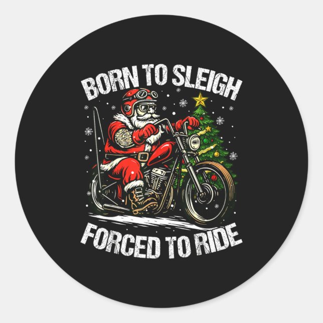 Sticker Rond Funny Christmas Santa Riding Motorcycle Bike Biker (Devant)
