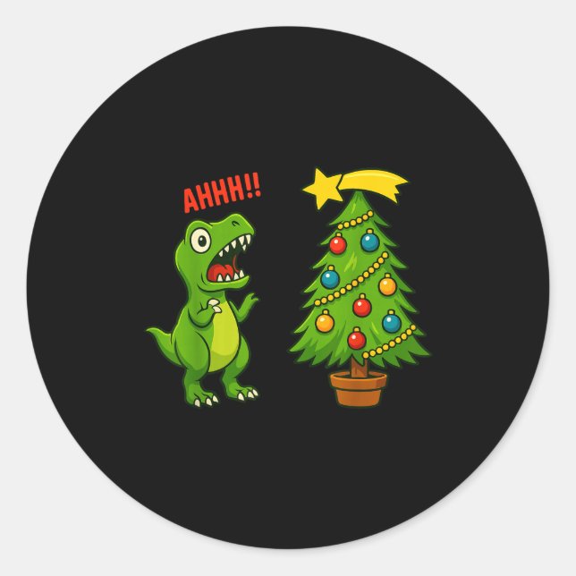 Sticker Rond Funny Christmas Shirt Kids Boys Christmas Dinosaur (Devant)