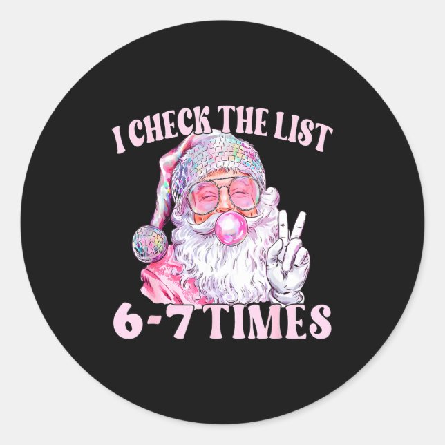 Sticker Rond Funny Christmas Six Seven Meme Santa I Check List  (Devant)