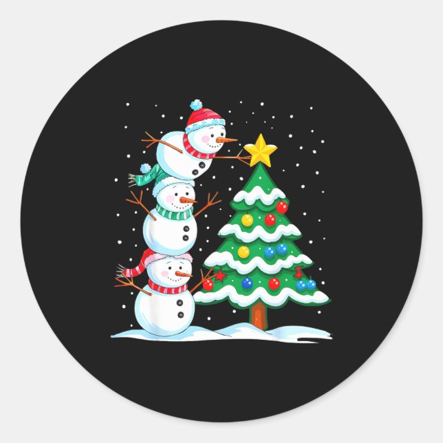 Sticker Rond Funny Christmas Snowman Topper Tree Holiday Family (Devant)
