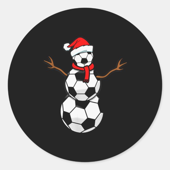 Sticker Rond Funny Christmas Soccer Santa Snowman  (Devant)