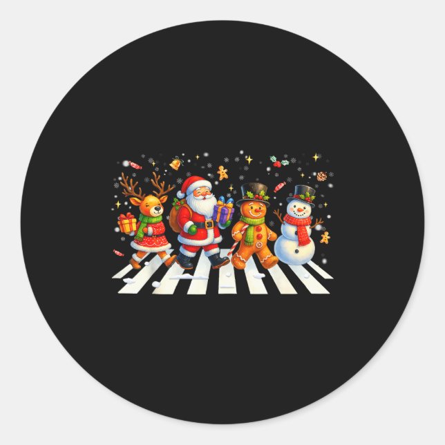 Sticker Rond Funny Christmas Squad Santa Gingerbread Xmas Men W (Devant)