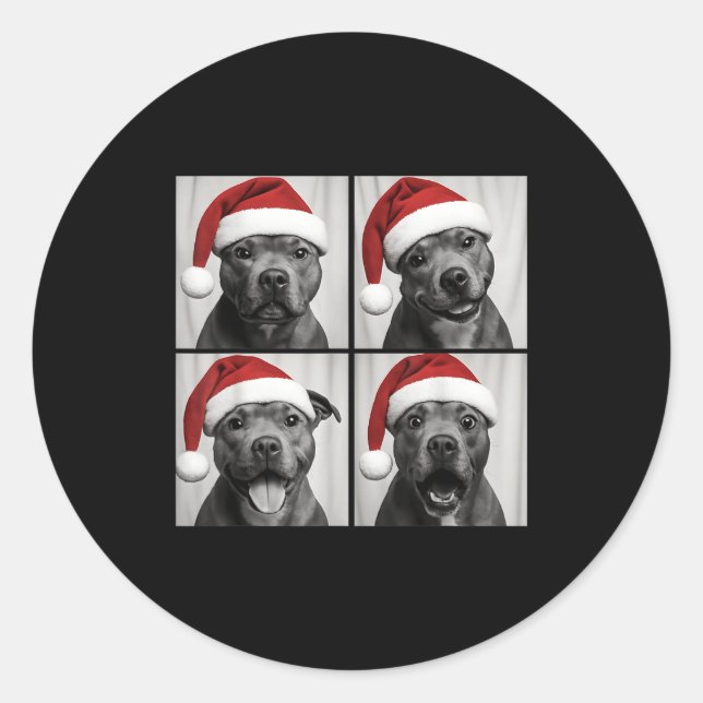 Sticker Rond Funny Christmas Staffordshire Bull Terrier Santa P (Devant)