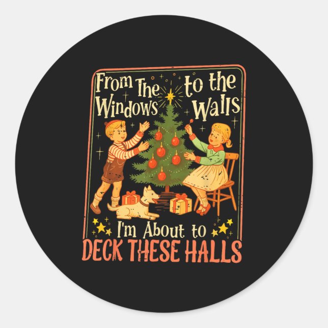 Sticker Rond Funny Christmas Tree Kids Xmas From The Windows To (Devant)