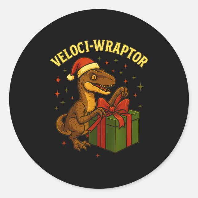 Sticker Rond Funny Christmas Velociraptor Pun Veloci-wraptor  (Devant)