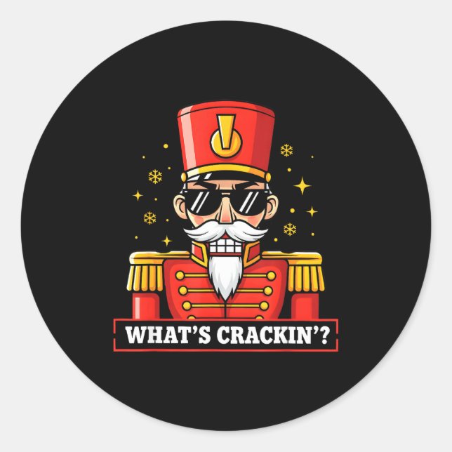 Sticker Rond Funny Christmas Whats Crackin Nutcracker Men Kids  (Devant)