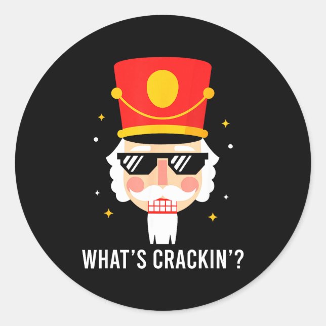 Sticker Rond Funny Christmas Whats Crackin Nutcracker Men Kids  (Devant)
